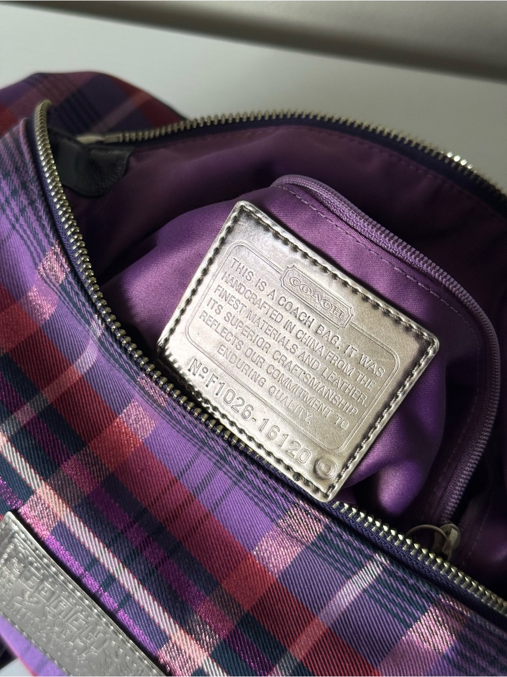 Coach Poppy Tartan Plaid Purple Shoulder Crossbody Bag #16120 w/ Charms Hangtags - Picture 9 of 9